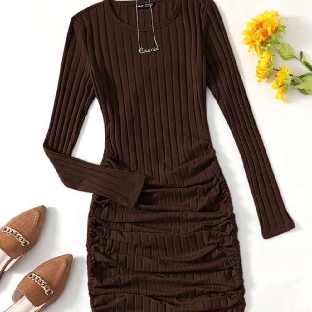 Drawstring ruched side bodycon dress